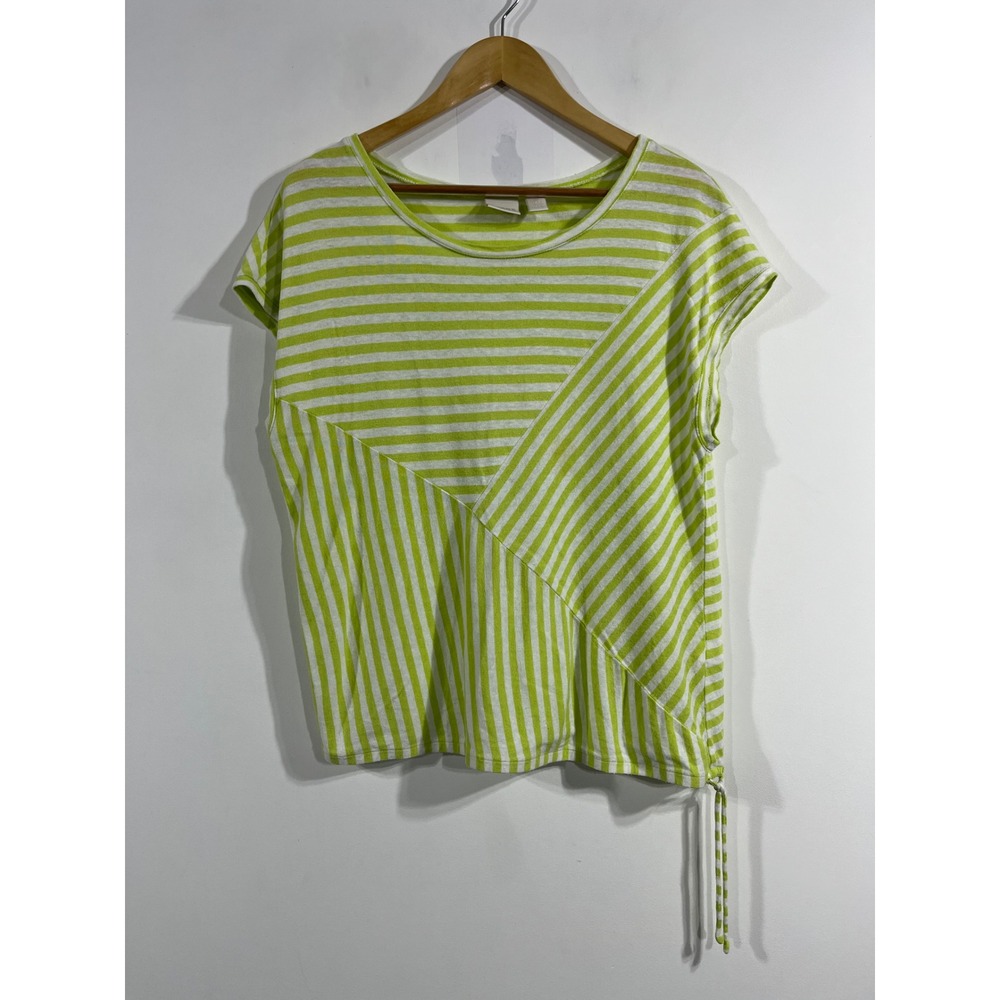 Chico's Resort Coastal Beachy Linen Striped Side Tie Short Sleeve Top Womens XL